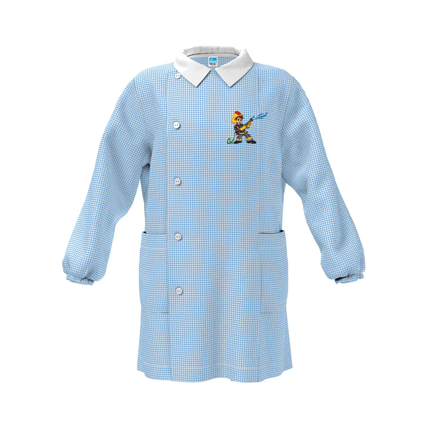 Grembiule Bambino Asilo Pompiere Quadrettato Azzurro 2 Anni - grembiuli scolastici