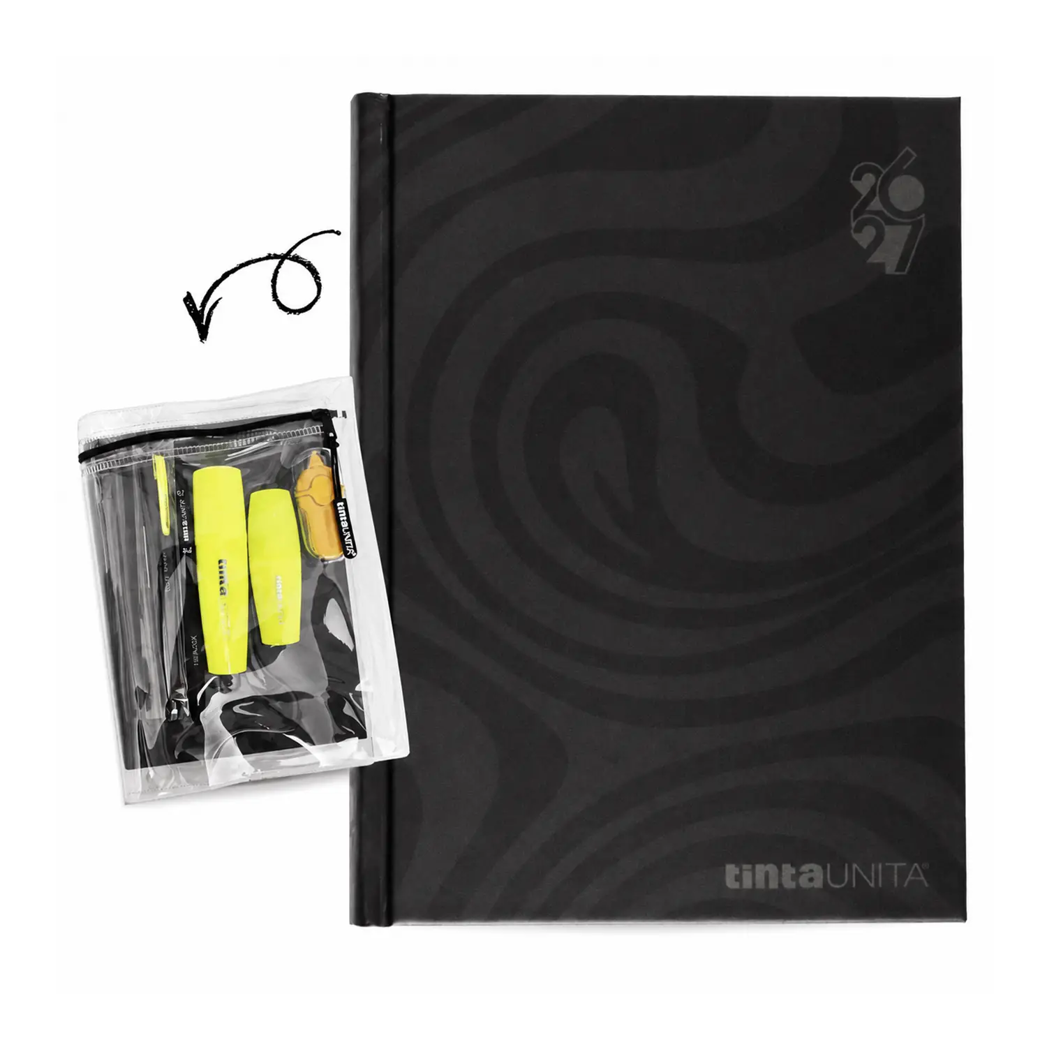 Tinta Unita Plain Diario 12 Mesi Con Cover E Accessori Nero - diari