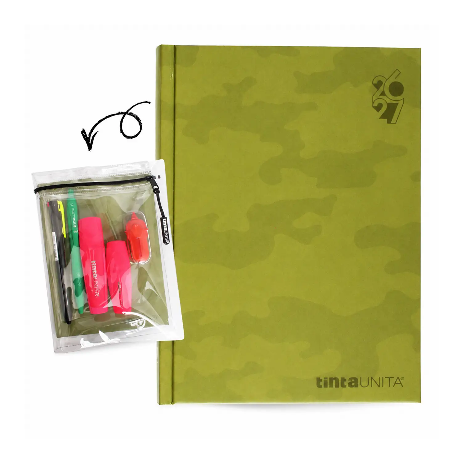 Tinta Unita Plain Diario 12 Mesi Con Cover E Accessori Verde Militare - diari