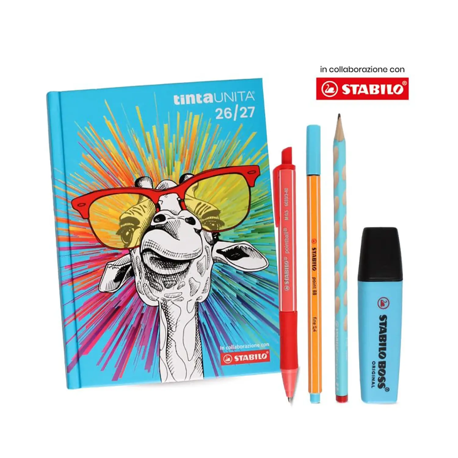 Tinta Unita Stabilo Diario 12 Mesi Con Bustina Accessori Giraffa Con occhiali - diari