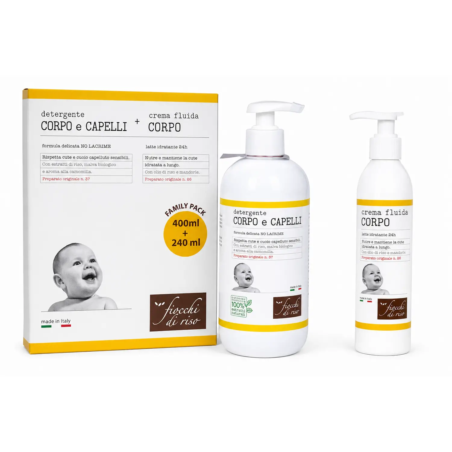Fiocchi di Riso Bipacco Detergente 400 ml + Crema 240 ml - cosmesi e igiene