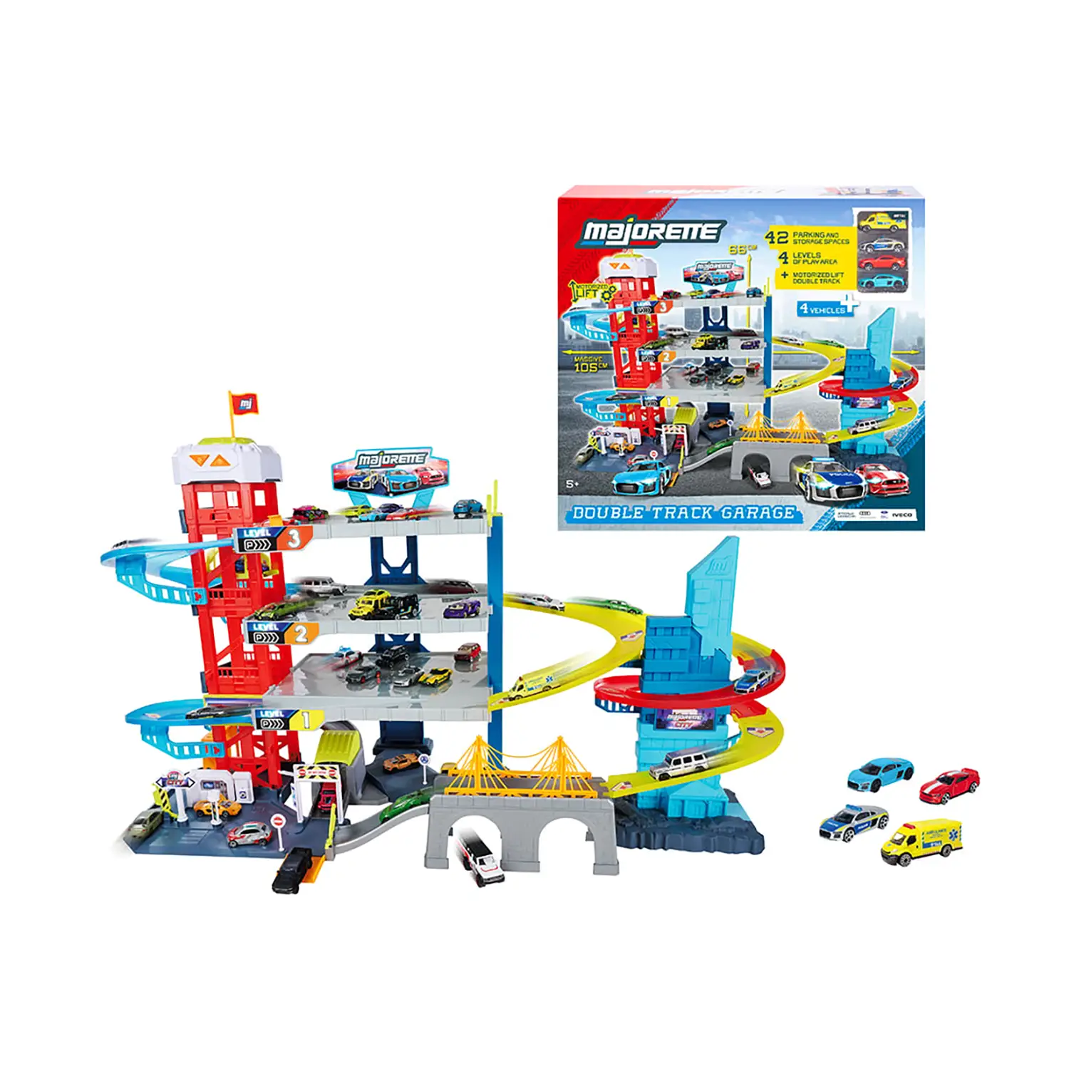 Double Track Garage Con 4 Auto Majorette - Veicoli, garage e piste