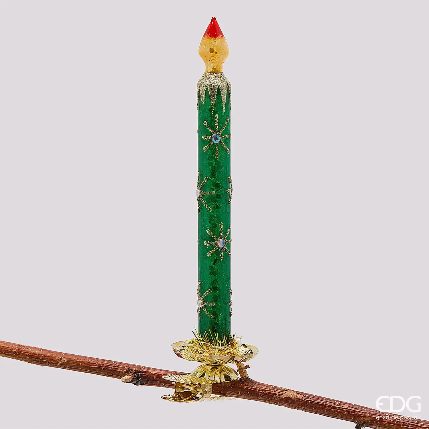 EDG Addobbo Candela Verde in Vetro H18 cm Natale - addobbi casa