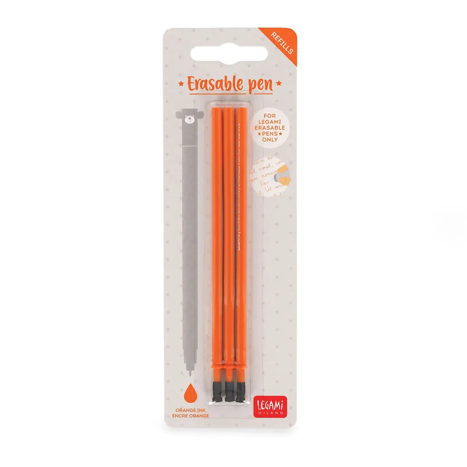 Legami - Refill per Penna Gel Cancellabile Arancione, Set 3 Pezzi -