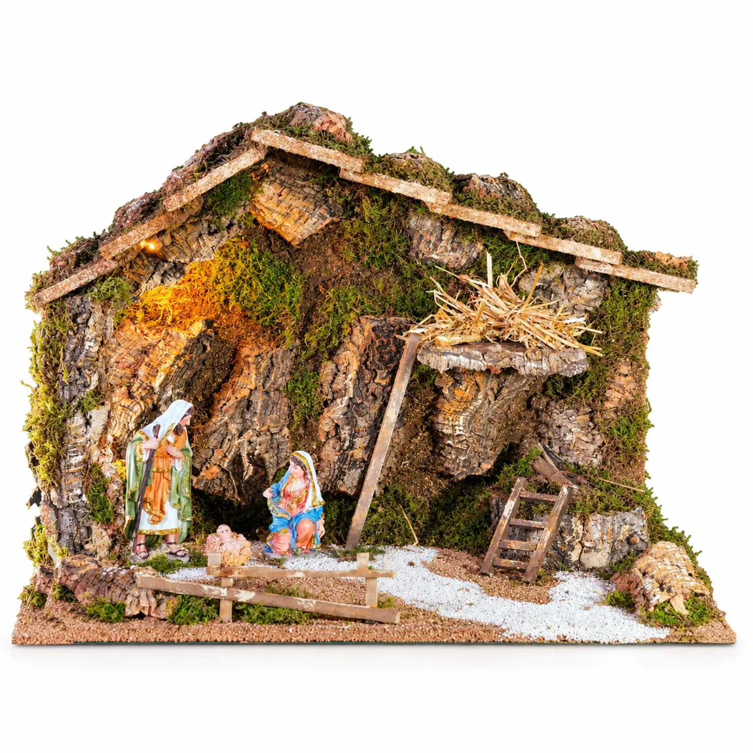 Capanna Presepe Illuminato con Luce Led e Natività H16 cm 60x34x43 - presepi