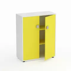 Mobile Scuola Kubò Bianco – 2 Ante H 110 cm e Ripiani Gialli | Conforme CAM
