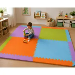 Set Tappetini Puzzle per Bambini in Eva con Bordi e Angoli Pastello (4 tappeti 120x120 cm + bordi )