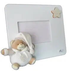 Portafoto Orizzontale con Orso in Stoffa Beige