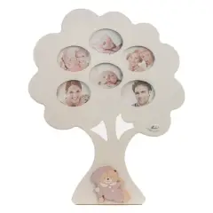 Porta Foto Albero Genialogico Legno Bianco 6 Foto con Orso Rosa