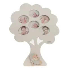 Porta Foto Albero Genialogico Legno Bianco 6 Foto con Orso Celeste