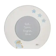 Porta Foto in Legno Bianco con Orso Celeste Tondo Diametro32