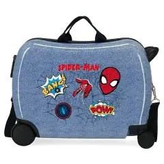 Spiderman Denim Trolley Cavalcabile Abs 4 Ruote