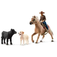 Schleich Equitazione Americana con Labrador e Vitello