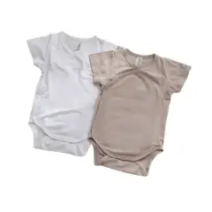 Body Bambino Maniche Corte - Taglia 1 Mese - 2 Pezzi Cammello e Bianco