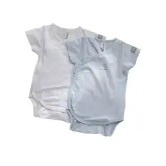 Body Bambino Maniche Corte - Taglia 3 Mesi - 2 Pezzi Azzurro e Bianco