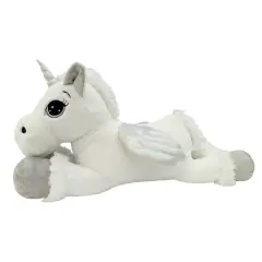 Unicorno Peluche Sdraiato Gigante Bianco e Grigio