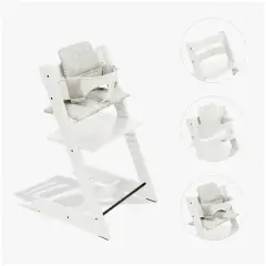 Tripp Trapp Bianco Bundle con Baby Set Bianco e cuscino Star Silver Stokke