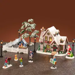 White Christmas Set Lemax – Casa Innevata con Babbo Natale e Luci