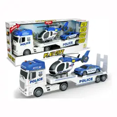 Play City - Tir Trasportatore Polizia 1:12 con Elicottero e Macchina Luci e Suoni