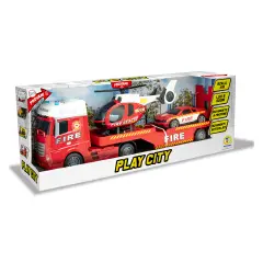 Play City - Tir Trasportatore Pompieri 1:12 con Elicottero e Macchina Luci e Suoni