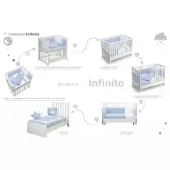 Letto Infinito Evolutivo 6in1 Bianco con Tessile Azzurro