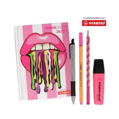 Tinta Unita Stabilo Diario 12 Mesi Con Bustina Accessori Bianco Rosa