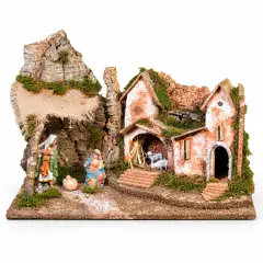 Capanna Presepe con Luci e Natività H16 cm 60x34x43